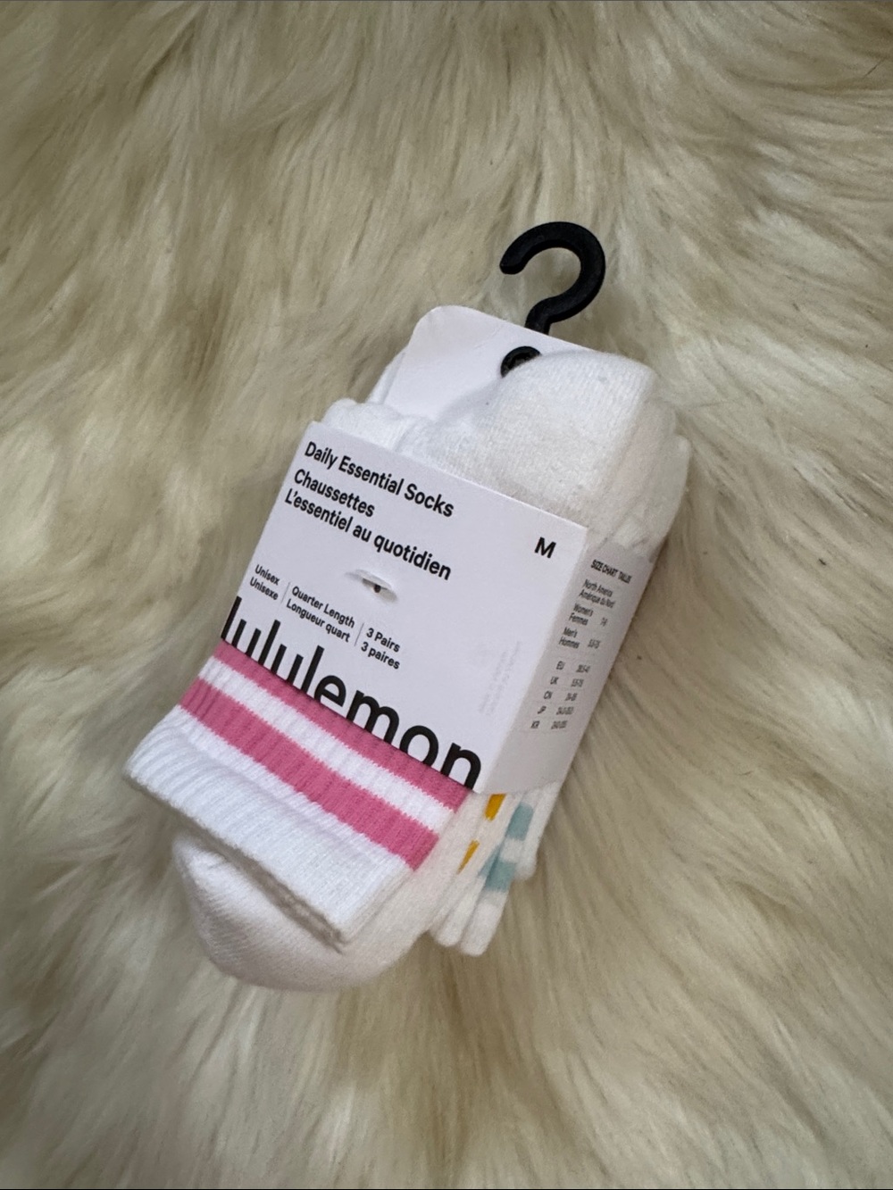 NWT Lululemon Unisex Daily Essential Quarter Socks 3 Pack